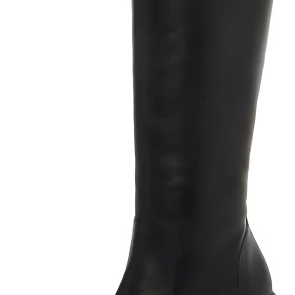 Black Faux Leather Platform Boots Women Chunky Square Toe Zipper Size 8